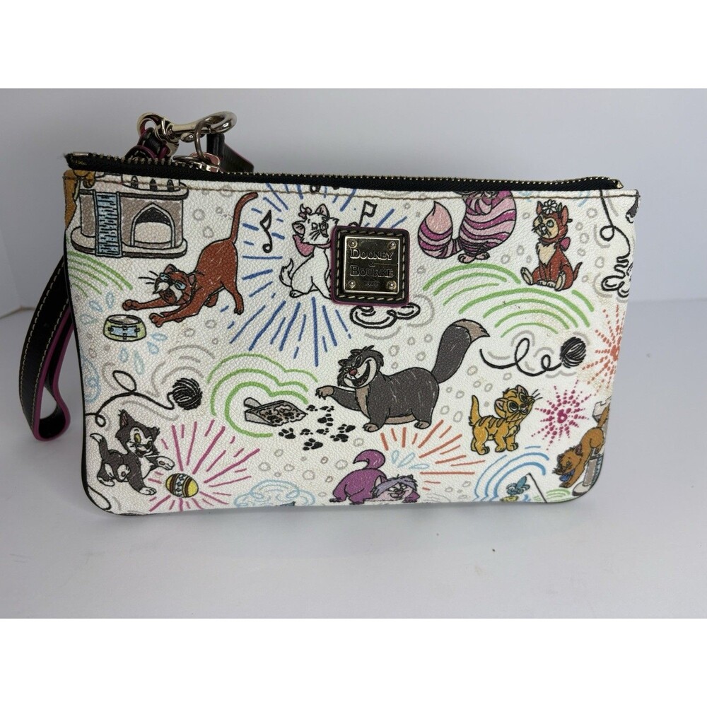 Dooney & Bourke Disney Cats Wristlet Pouch Wallet Marie Lucifer Cheshire White